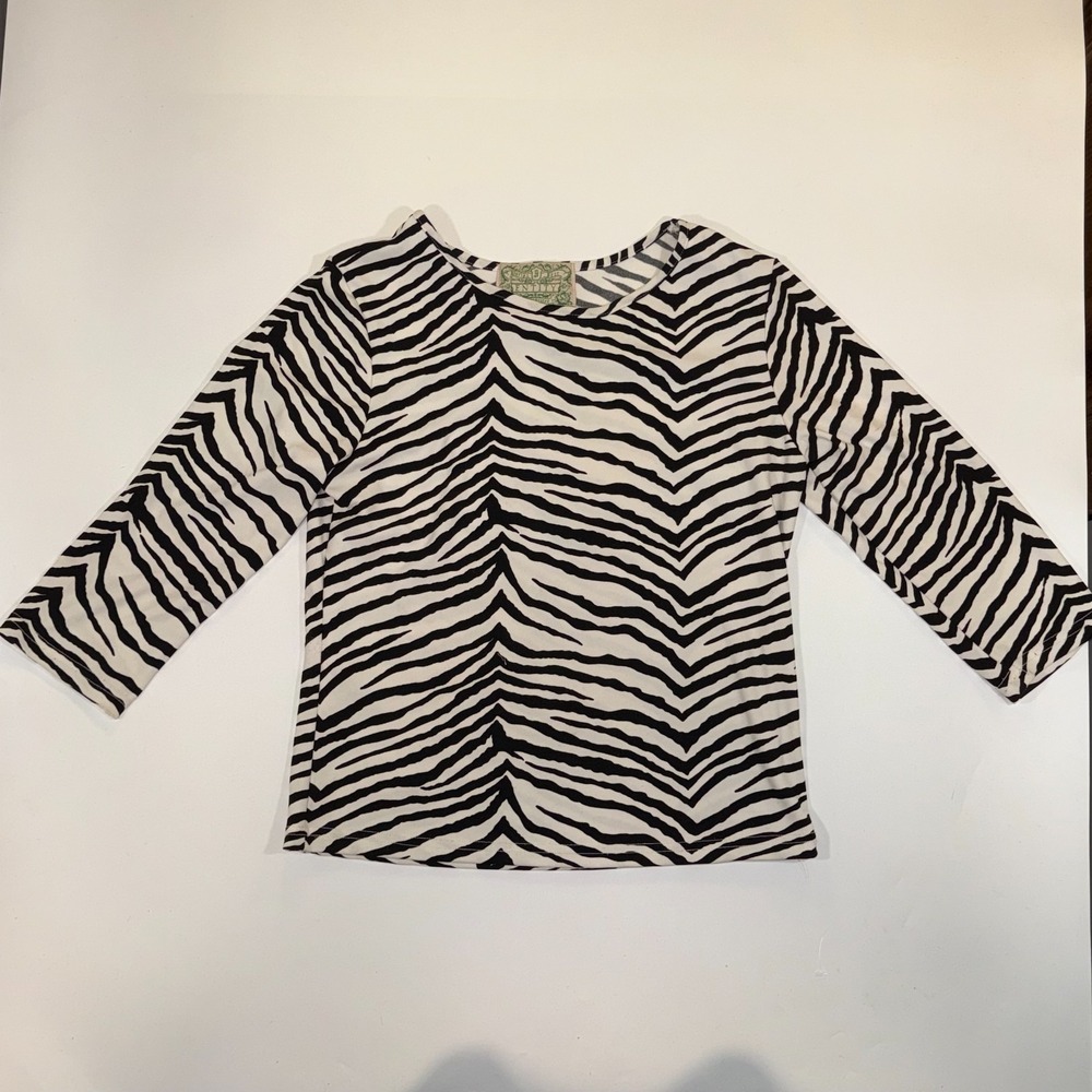 Entity Shirt Top Women's L White Black Zebra Print Stretch Long Sleeve Pullover